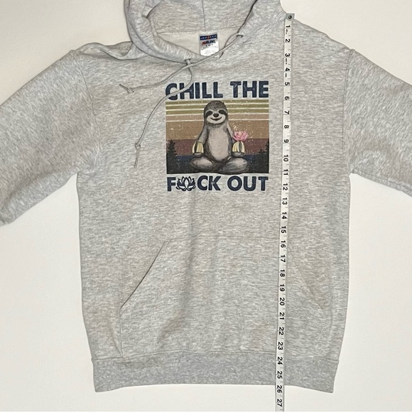 Chill The F*CK Out Hoodie Sweatshirt Heather Gray Small Namaste Yoga Sloth Lotus - Picture 8 of 11
